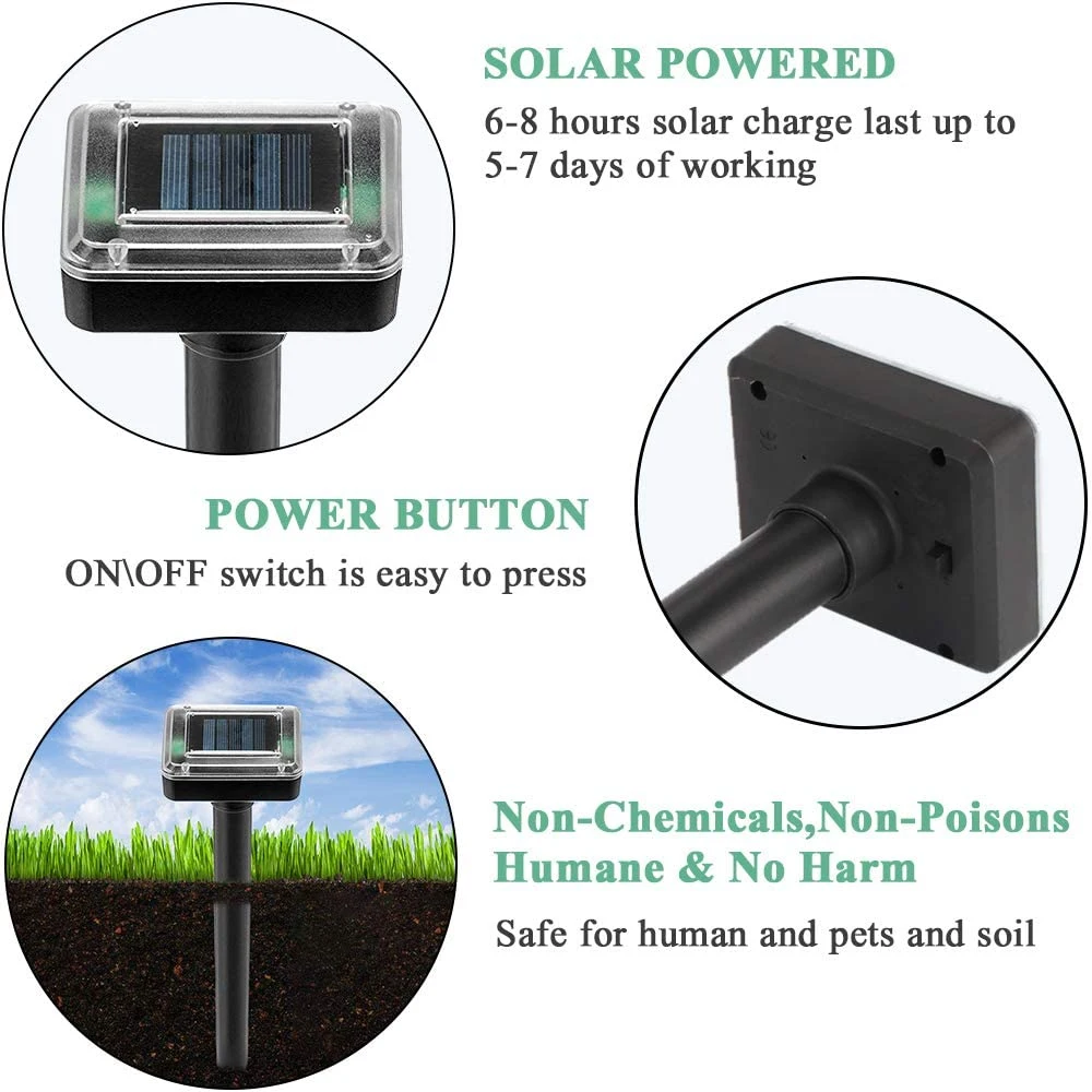 Outdoor Garden Solar Power Waterproof Ultrasonic Mole Repellent High Quality Garden Yard Lawn Pest Repeller Control